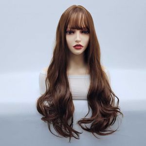 Internet celebrity air bangs wig Korean version long curly hair high temperature silk tricolor large wave wig