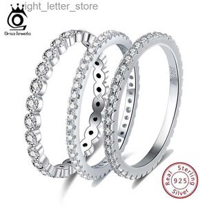 Solitaire Ring ORSA JEWELS Solid 925 Sterling Silver Ring Full Paved Zircon Women Rings for Wedding Engagement 925 Silver Eternity Ring SR145 YQ231207