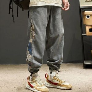 Men's Jeans Cropped Graphic Trousers Embroidery Man Cowboy Pants Soft 2023 Trend Fashion Loose Spring Autumn Goth Stylish Kpop