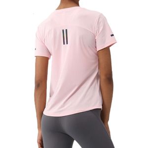 Lu Lu Yoga Outfit Solid Color Gym Short Sleeve Fitness Women T-Shirt Crop Top Sport Align Lemon Round Neck Wicking Training Jog