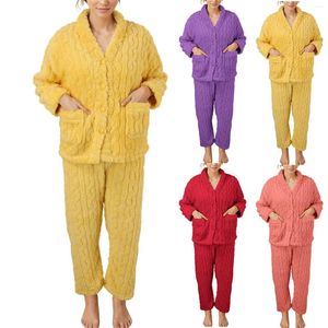 Mäns sömnkläder Kvinnor Fuzzy Pyjama Sätt varm fluffig långärmad plysch loungekläder termiska nattkläder med fickor