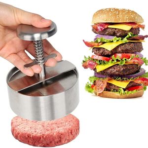 New Meat Poultry Tools Hamburger Patty Maker Press 304 Stainless Steel Non-Stick Round Manual Rice Ball Mold Thickness Adjusted Kitchen Beef BBQ Tools