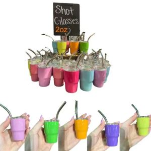 3oz metal mini sublimation tumbler shot glass with straw for whisky and espresso coffee in different colors with DIY FY5620