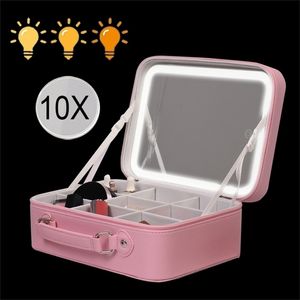 Compact mirror Portable LED Lighting Makeup Mirror Bag Large Aesthetic Travel Makeup case PU Leather Makeup Tool Vanity Accessories for women 231202