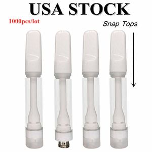 Tjocka oljevape-patroner 0,8 ml USA Stock Atomizers Tomma full keramisk spole E-cigarettvagnar 510 Tråd Atomizer White Snap Mouthpiece Custom Logo Packaging 1000pcs