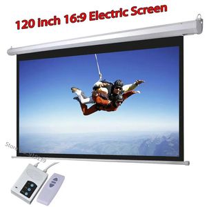 Projection Screens Fast Big Cinema Motorized HD Projection Screen 120 Inch 16 9 Matt White 3D Projector Electric Screens With Remote 231206