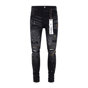 Jeans da uomo firmati Amirssnew viola nero con foro al ginocchio