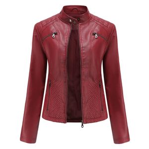 Kvinnorjackor Spring Casual Women Leather Jacket Stand Collar Slim Fit Short Pu Coat Solic Classic Female Outerwear 231206