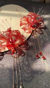 Grampos de cabelo Barrettes 1 PCS Tassel Lycoris Radiata Flower Clip Handmade Estilo Antigo Hairpin Hanfu Cheongsam Accessorie Girl Gift 231207