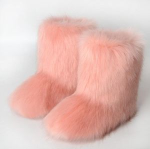 2023 Women Winter Fluffy Fur Boots Woman Furry Snow Boots Plush Warm Outdoor Footwear Girls Luxury Faux Fox Fur Platform Shoes