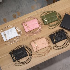 Caviar Mini Coins Purses With Chain Crossbody Bags Cowhide Flap Designer Wallets Classic Quilted Womens Small Card Holder Waist Ba2054