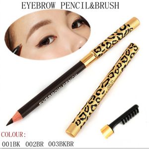 Hot Makeup Dubbel Eyebrow Pencil Leopard Mönstrad aluminiumrör Crayon Pencil Ebony Soft Brown Chocolate Free Leverans Eye Brow
