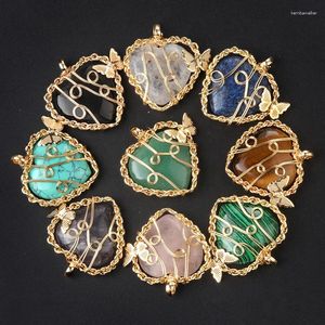 Pendant Necklaces 6pcs/lot Wrap Wire Butterfly Life Of Tree Natural Stone Crystal Heart Necklace For Women Thanksgiving Gift