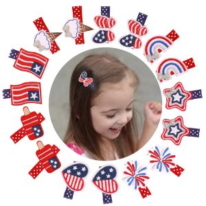 Embroidered American Flag Star Printed Barrettes Hair Clips Baby Girls Children Independence Day Hairpins Hairbow With Clip 4Th Of July BJ