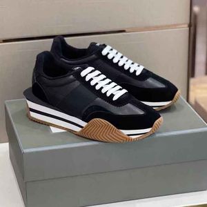 Top Luxo Popular James Sneaker Shoes Man Stripe lateral Camurça Nylon Skateboard Walking Chunky Rubber Runner Sports Sports Sole Men Tom Fords Trainer Shoe 204