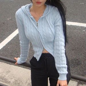 Kadın Düğmeleri Combhasaki Y2K Vintage Kawaii Cardigan Zip Yukarı İnce Hoodies Uzun Kollu Düz Renk Kablo Örgü Sweaters Sweatshirts Üstleri