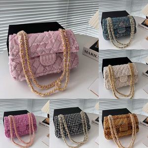 Lies Women Best Quality Woolen Chain Shoulder Designer Bags High Quality Square Purse Leather Vintage Winter Handbags Crossbody Female Purses 23