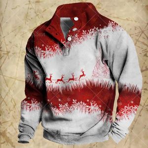 Suéter masculino outono botões com capuz moda manga comprida roupas de grandes dimensões natal boneco de neve casual moletom vintage hoodies para homem