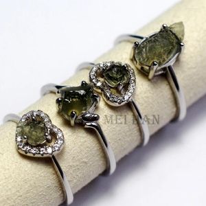 Pietre preziose sciolte Meihan Natural Top Repubblica Moldavite Irregolare Roccia 925 Argento regolabile Anello da donna Gemma per creazione di gioielli Regalo