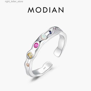 Solitaire Ring Modian 925 Sterling Silver Trendy Colorful Zirconia Oregelbundet justerbar ring Original Design Fine Jewelry Gift for Women Party YQ231207