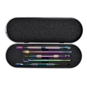 6 in 1 Stainless Steel Dab Tools Kits with Silicone Box Smoking Accessory Starter Kit for Dry Herb Wax Oil Dab Rig Tobacco Hookah Water Bong Glass Nail Tools