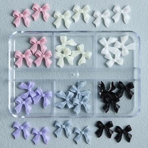 Nagelkonstdekorationer 30 White Ribbon Harts Bow Nail Charm Parts 3D Rhinestone Nail Art Decoration Tillbehör Tillbehör för DIY Korean Manicure Design 231207