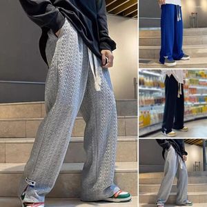 Pantaloni da uomo con coulisse in vita a gamba larga sportiva con cavallo profondo elastico in tinta unita intrecciato per il calore