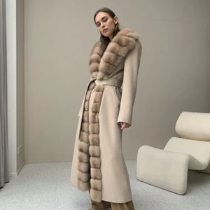 Futra damskie sztuczne futra płaszcza kobiet luksus prawdziwy futra futra zimowa zimowa wełniana płaszcz ciepły zimowe kurtki długie wełniane płaszcz 231206