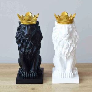 Coroa Leão Estátua Home Office Bar Leão Fé Resina Escultura Modelo Artesanato Ornamentos Animal Origami Arte Abstrata Decoração Presente T200330