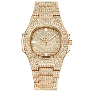 Damenuhren, 43 mm, modisch, luxuriös, Datum, Quarz, voller Diamanten, Damenuhr, Gold, Edelstahl, Business-Uhr, Montres de Marque de Luxe