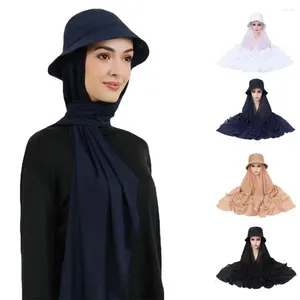 Lenços mulheres muçulmanas chapéu de balde com chiffon hijabs pescador hijab pronto para usar lenço islâmico instantâneo