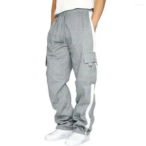 Calças masculinas Homens Cordão Side Stripe Casual Corredores Grande Bolso Sweatpants Carga Solta Calças Esportivas Ativas Macacões