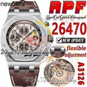 Men Audemar Pigue Watch Apf Factory 42mm 2647 A3126 Chronograph Mens Brushed polished Bezel Ivory White Textured Dial Super Edition eternity Watches Strap Exclu