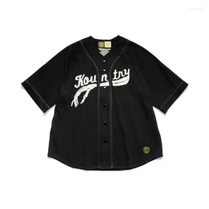 Camisas casuais masculinas 2023 verão kapital manga curta camisa japonesa osso bordado letras soltas tops uniforme de beisebol para homens e mulheres