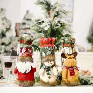 Sacos de cobertura de garrafa de vinho tinto de natal feliz natal decoração festa em casa papai noel embalagem de natal novo