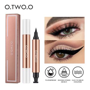 Cień do powiek/wkładka Kombinacja Eyeliner Stamp Czarny płynny eyeliner Wodoodporny Szybki sucha podwójnie podwozowa podkładka ołówka dla kobiet Kosmetyki 231207