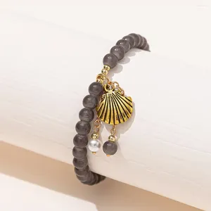 Strand Kirykle Antique Shell Charm Charm Sea Theme Style Armband Summer Beach Jewelry 6mm Gray Crystal Pärled för kvinnor