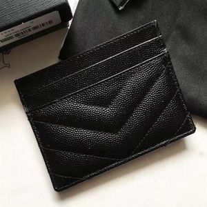 Elegant Black Caviar Wallet Lady brand Card holder Fashion Women Credit cards bag Mini Leather purse2842