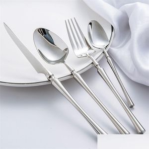 Zestawy naczyń obiadowych 24pc/partia koreańskie jedzenie przenośne sztućce 304 stolik ze stali nierdzewnej widelec knife s set obiadowy złoto stołowe 220307 Dr dhuex