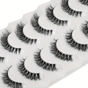 Faux Mink Eyelashes With Transparent Stem, Russian Strip Lashes Fluffy Natural Look Wispy 13mm Short False Eyelashes Invisible 3D Fake Lashes ( 7 Pair )