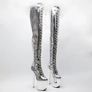 Stiefel Leecabe 20 cm/8 Zoll glänzendes PU-Obermaterial Exy Exotic Young Trend Fashion High Heel Electroplate Platform Pole Dance Boot