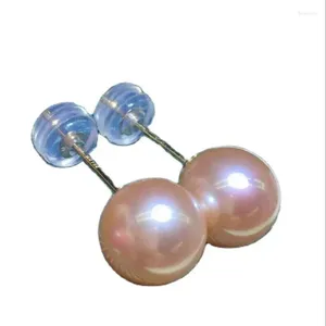 Stud Earrings Noble Jewelry Gorgeous 9-10mm South China Sea Round Pink Pearl 18k Gold