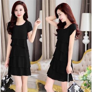 Casual Dresses B4872 2023 Summer Big Size Show Thin Women Fashion Round Collar Short Sleeved Chiffon Dress Wholesale