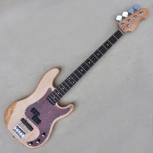 4 strängar Natural Wood Color Ash Electric Bass Guitar med 20 Frets Rosewood Freboard Red Pearl PickGuard Anpassningsbar