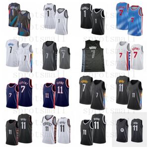 1 Mikal Bridges 7 Kevin Durant City Basquete Jersey Mens Kyrie City 11 Irving Azul Branco Preto Camisa Sem Mangas