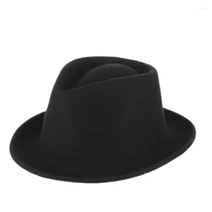 Berretti Autunno Inverno Uomo Fedora in lana Cappello Maschile arricciato Jazz Fedora Cap Adulto Europeo Americano Nero Signori Cappelli per feste di moda PH35