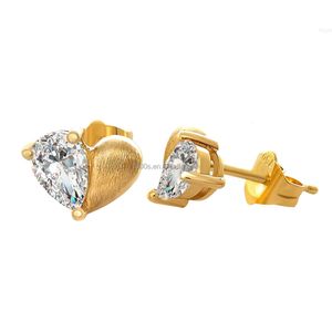 Populära nyanlända 14k fast guld med päron moissanit örhängen stud hjärtform trendig design smycken för kvinnor tjej gåva