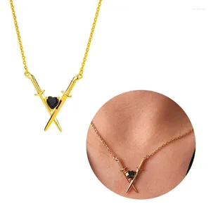 Pendant Necklaces Crossed Swords And Heart Chokers Girl Women Y2k Jewelry Alloy Material Party Accessories