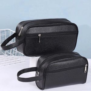 Borse per cosmetici da uomo piccole classiche e minimaliste in pelle PU Dopp kit da viaggio d'affari organizer da toilette borsa per il trucco nera