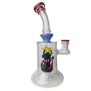 Tropical Fish Hookahs Glass Bong Recycler Smoking Water Pipe Dab Rig 21cm Height with 14mm Joint